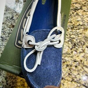 Keen Women's Navy Canvas Slip-On Loafer with White Trim